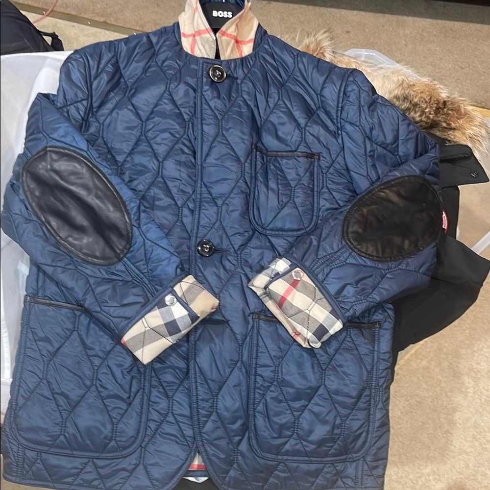 Boss Blue Lightweight Shirt Jacket with Diamond Stitching